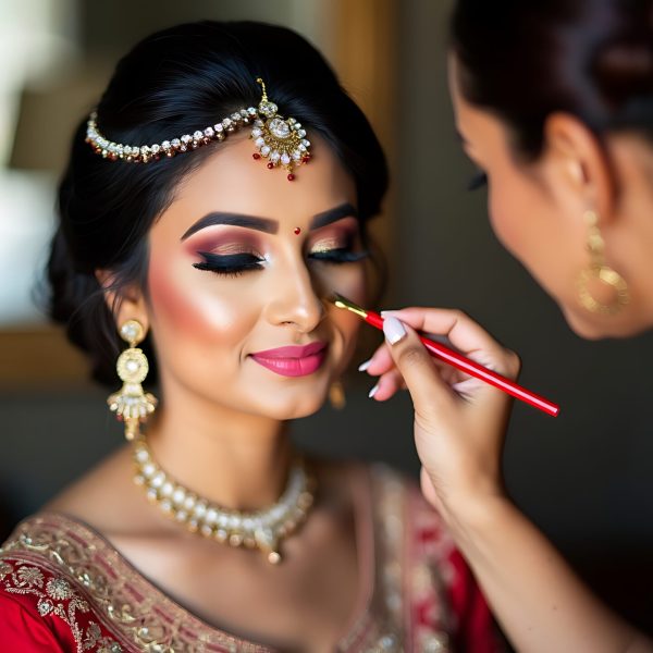 Makeup Artist Applying Elegant Bridal Makeup